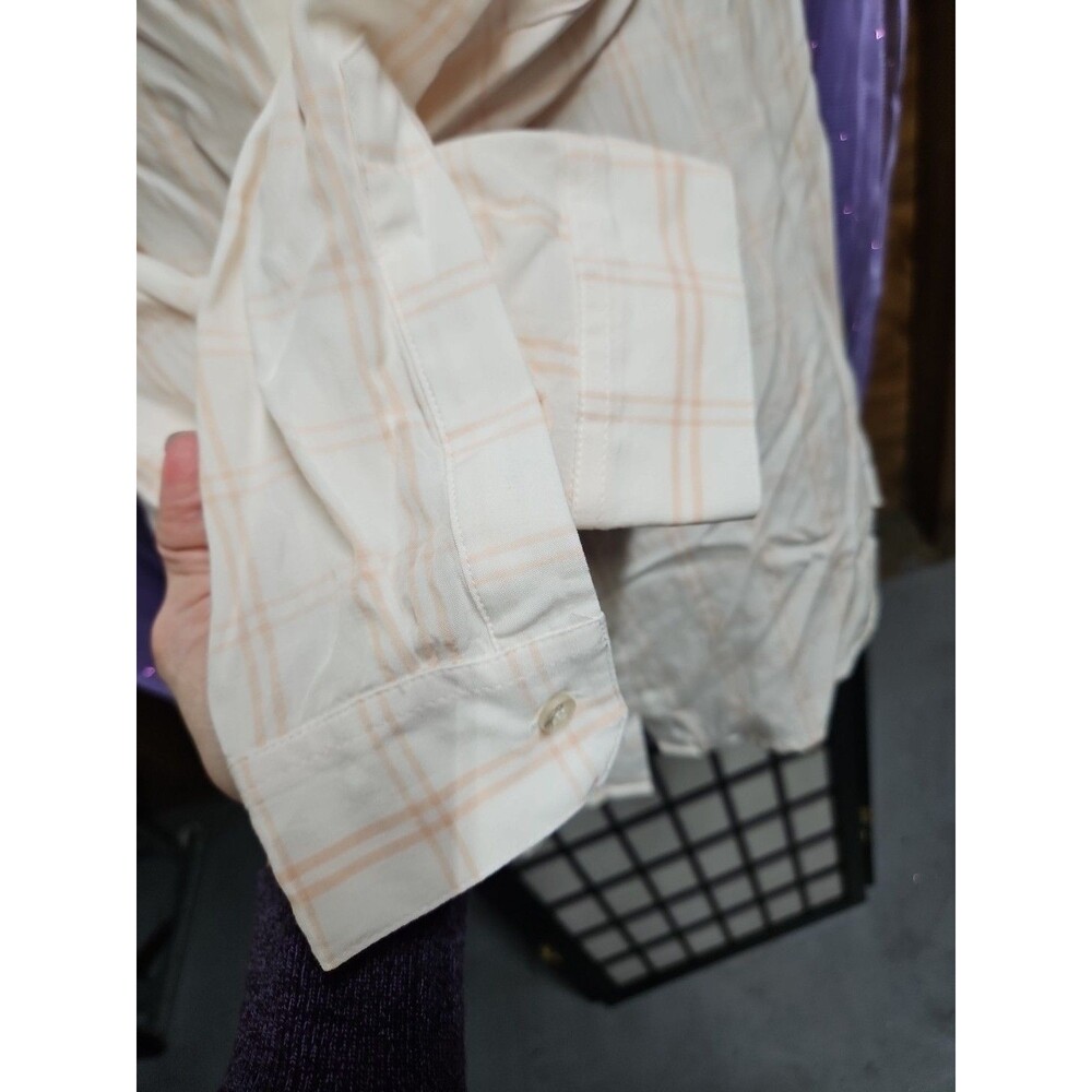 Calvin Klein Long Sleeve Roll Tab Peach & White Plaid Button Down Shirt - Sz S - Picture 4 of 9